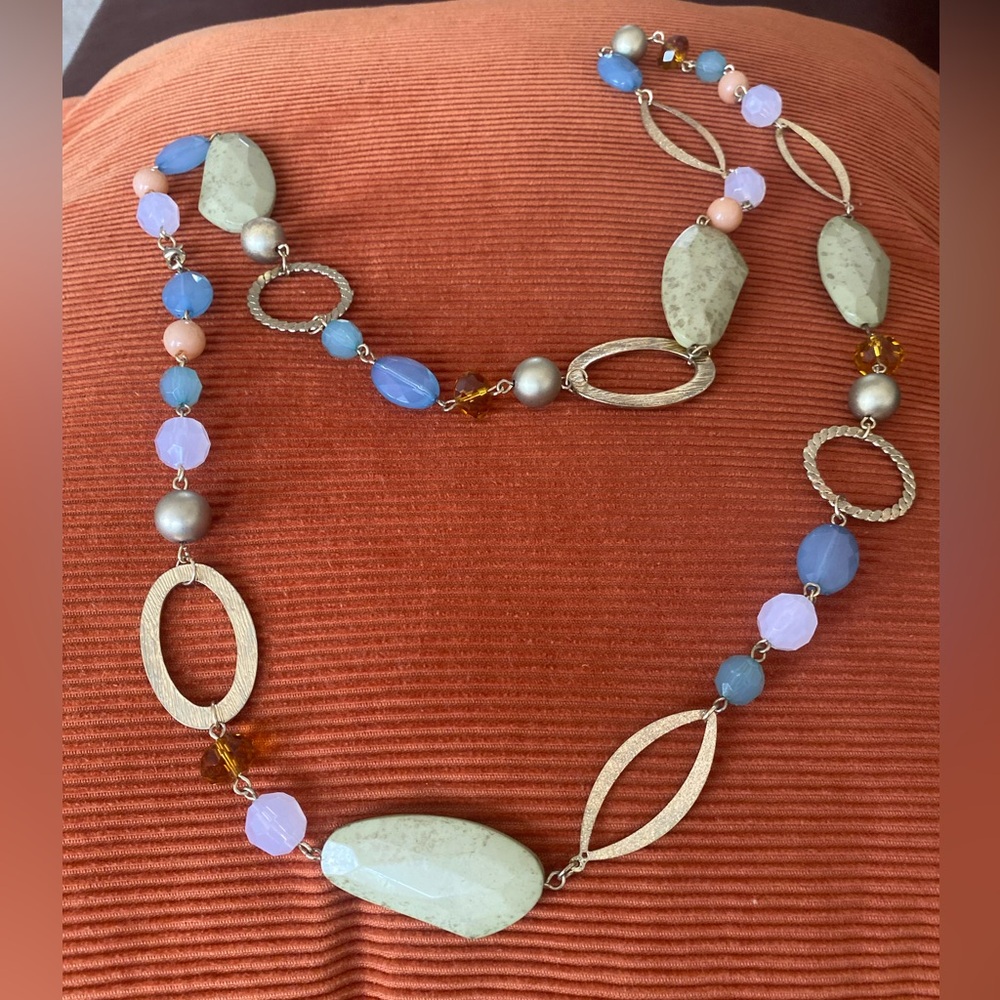 Vintage Long Beaded Necklace Pastel Colors